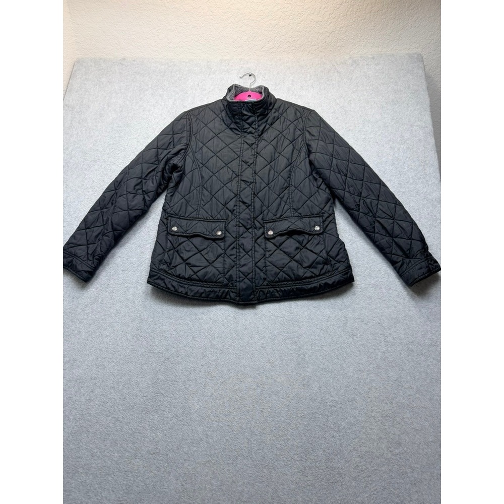 Free Country Womens Black Diamond Quilted Fleece Lined Full Zip Jacket Large